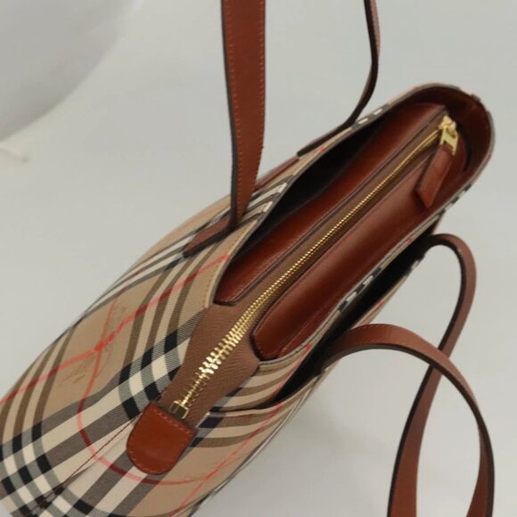 BURBERRY Nova Check Tote Bag Canvas Beige Gold Auth - Picture 10 of 15